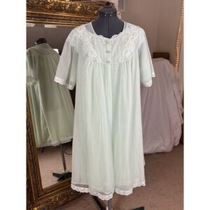 Vintage 1960s Shadowline Peignoir Set Robe Gown Sz Med Mint Green Lace Nylon